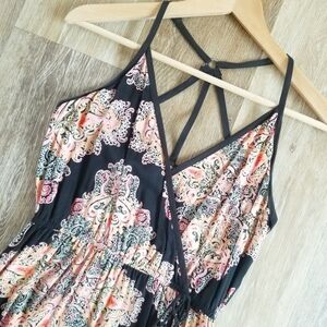 Band of Gypsies Strappy Paisley Print Maxi Dress Tassels Front Slit Boho Vacay